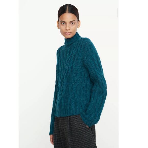 Vince interlaced cable turtleneck sweater teal - Picture 2 of 9